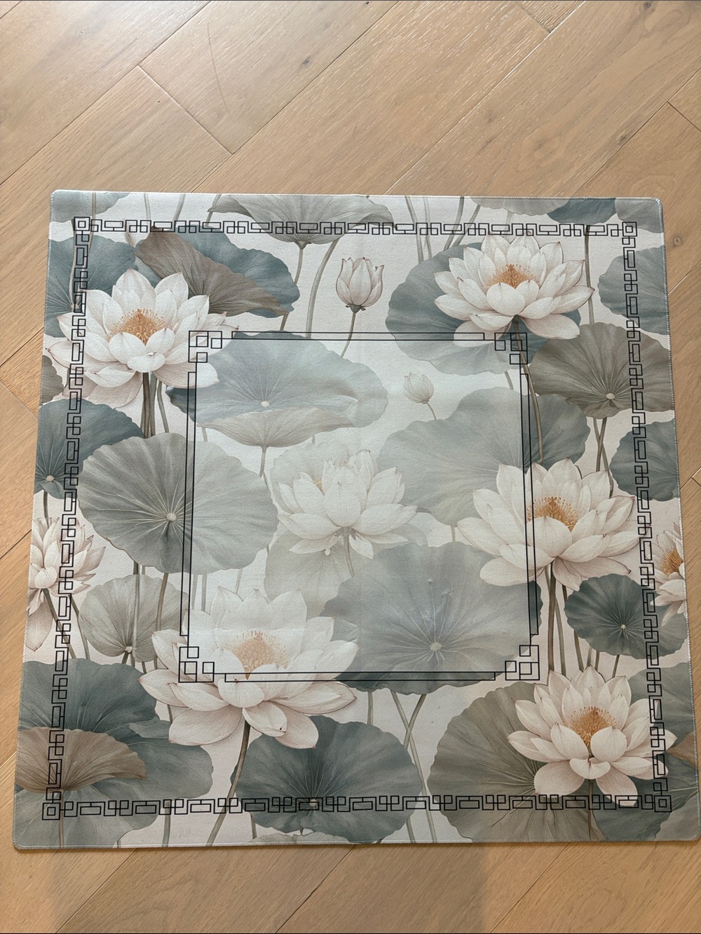 Lotus Floral mah Jongg mat  in Soft Green and White